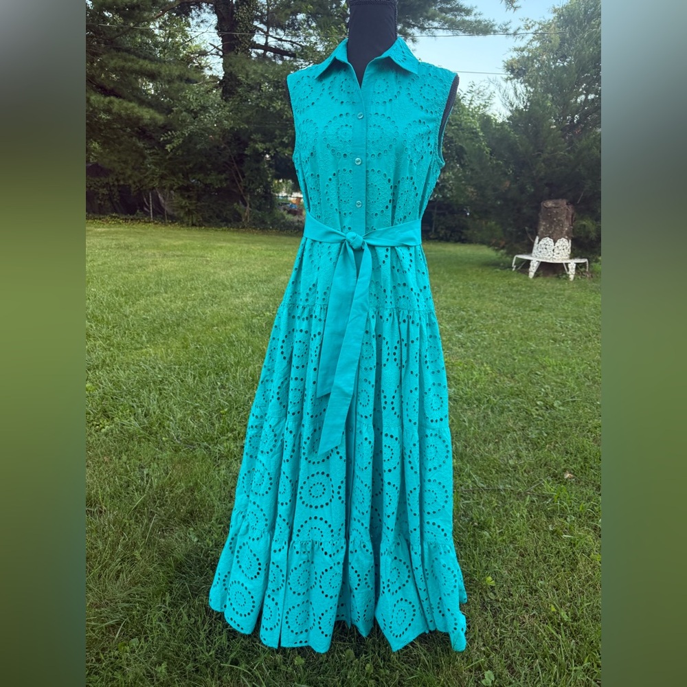 NWOT Lilly Pulitzer ❤️🔥SAMPLE❤️🔥Maxi Teal Sleeveless Eyelet Dress 10 - Picture 1 of 17